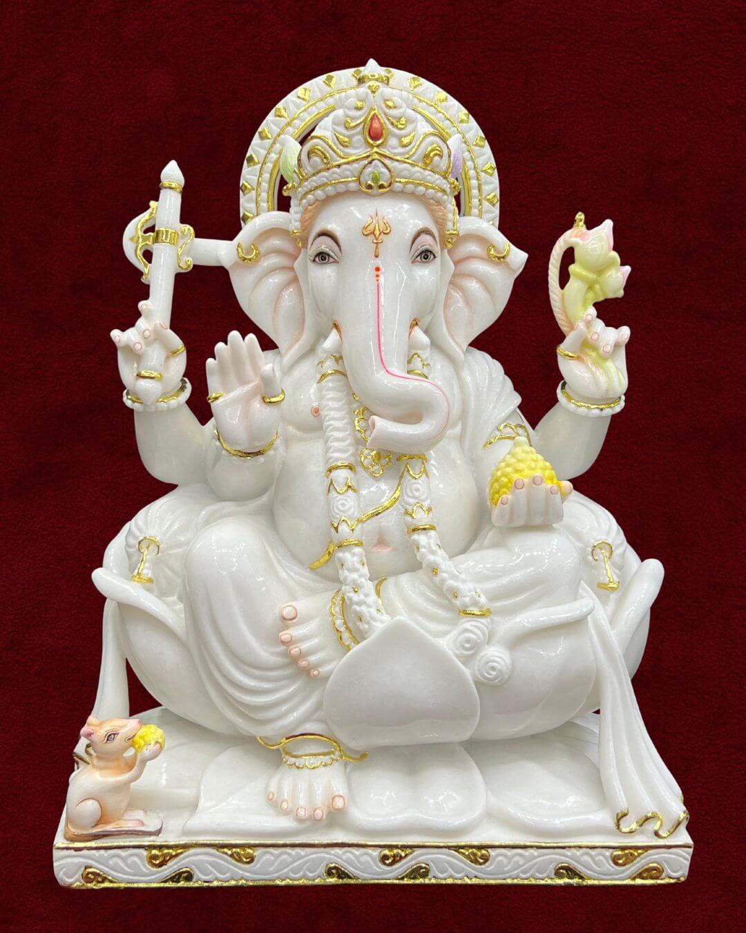 Premium Makrana Marble Ganesh - Exquisite Craftsmanship Luxury Ganpati Moorti Temple Home Decoration